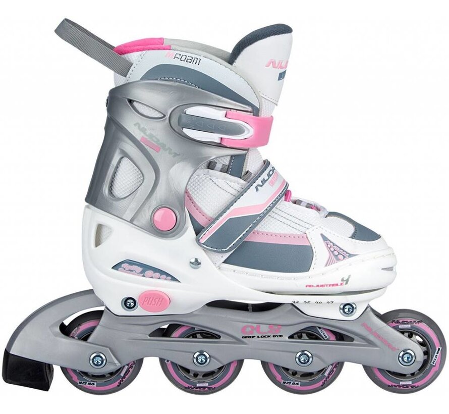 NIJDAM VERSTELBARE INLINE SKATES, WIT/ROZE
