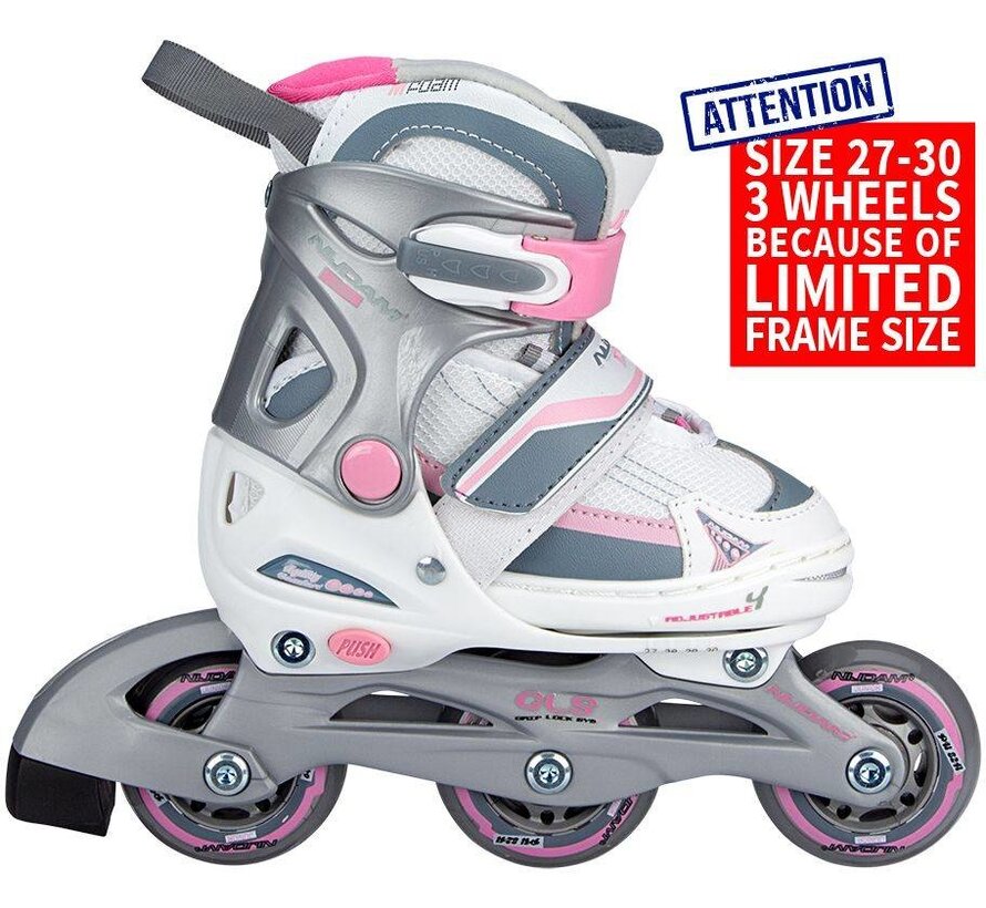 NIJDAM VERSTELBARE INLINE SKATES, WIT/ROZE