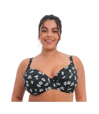 Elomi Swim Bikini Top Plain Sailing Plunge Black Daisy ES7274