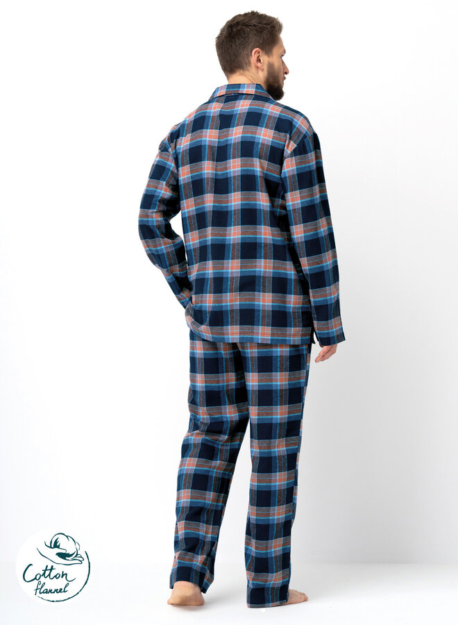 Pyjama voor heren Flanel Blauw/Bruin MNS 431