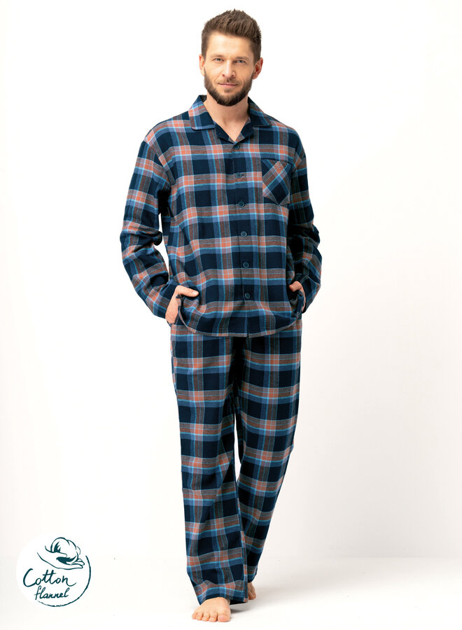 Pyjama voor heren Flanel Blauw/Bruin MNS 431