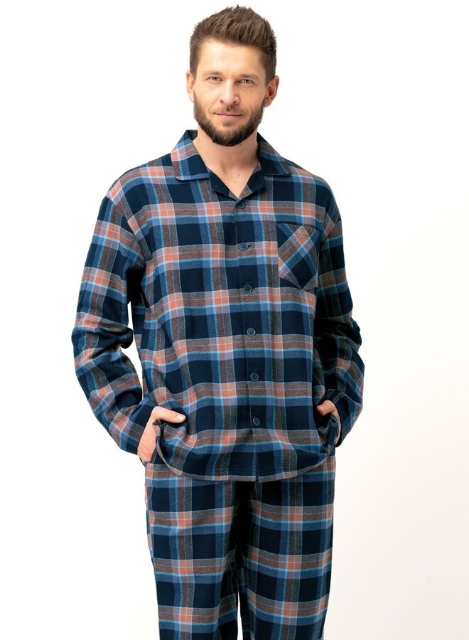 Pyjama voor heren Flanel Blauw/Bruin MNS 431