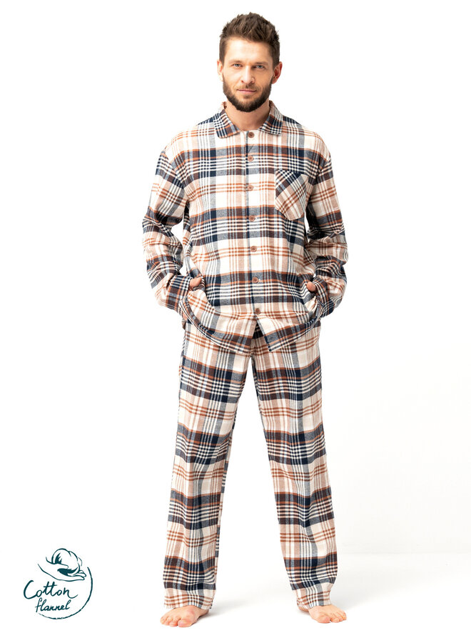 Pyjama voor heren Flanel Beige/Bruin MNS 443