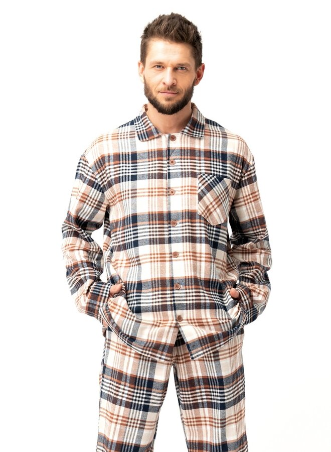 Pyjama voor heren Flanel Beige/Bruin MNS 443