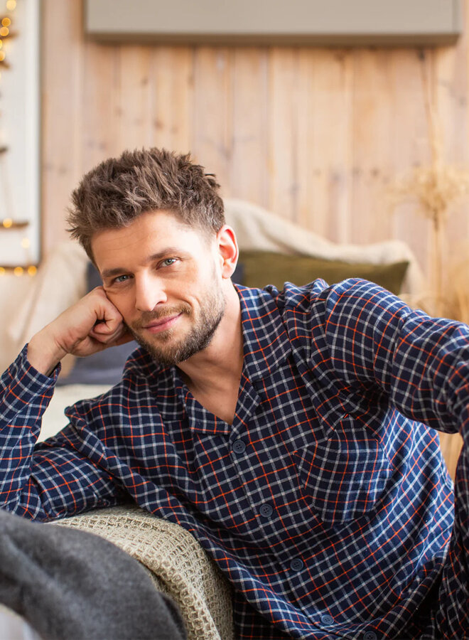 Pyjama voor heren Flanel Blauw/Oranje MNS 480