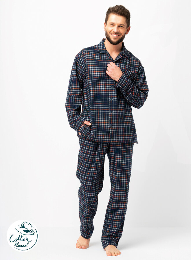 Pyjama voor heren Flanel Blauw/Oranje MNS 480