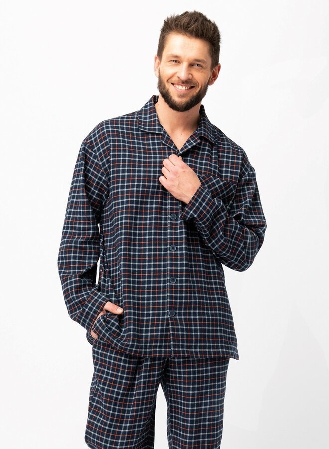 Pyjama voor heren Flanel Blauw/Oranje MNS 480