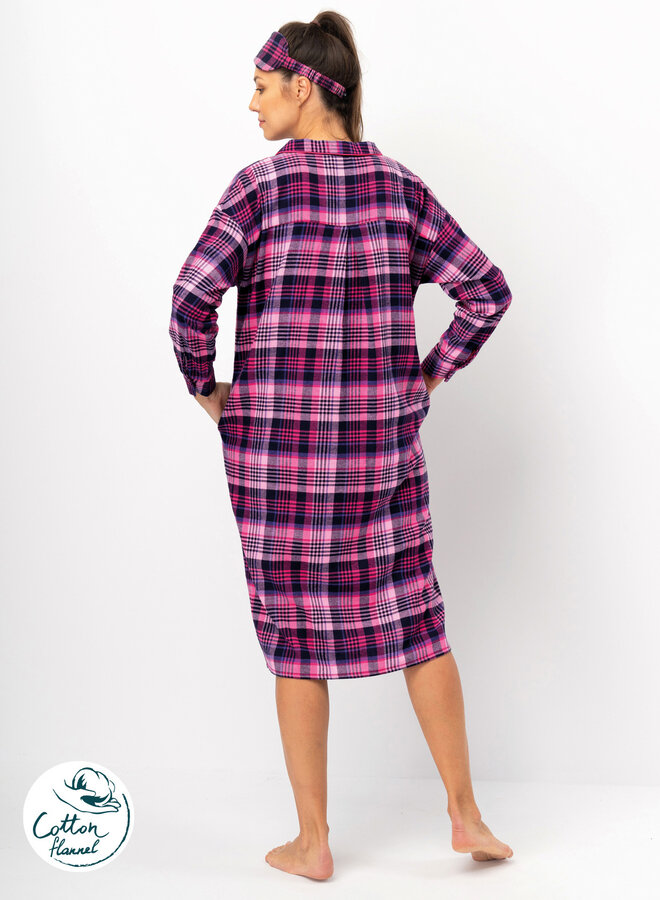 Nachthemd Flanel Roze/ Blauw LND 490