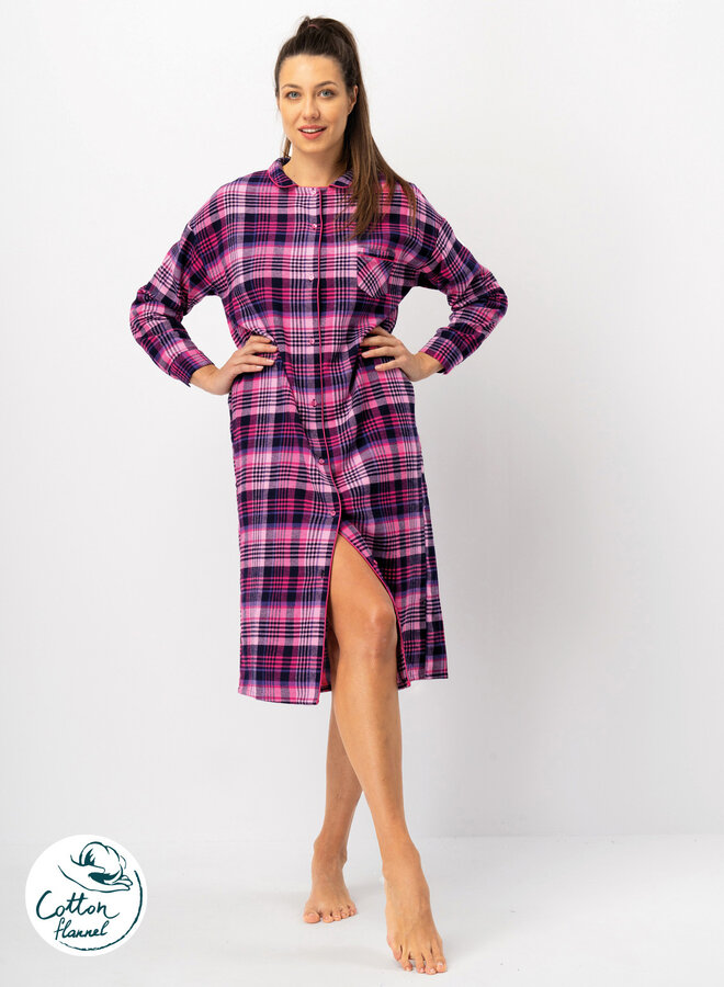 Nachthemd Flanel Roze/ Blauw LND 490