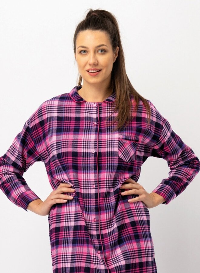Nachthemd Flanel Roze/ Blauw LND 490