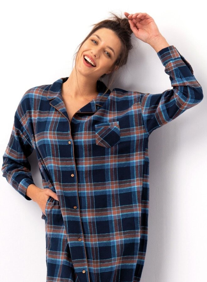 Nachthemd Flanel Blauw LND 431
