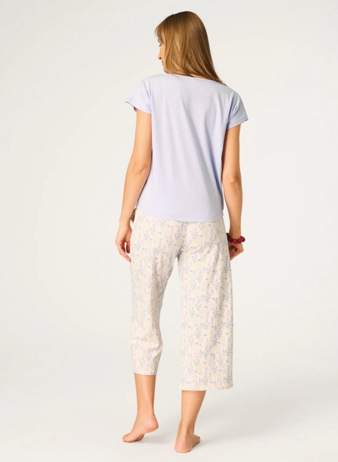 Pyjama Katoen Paars/Ecru LNS 986