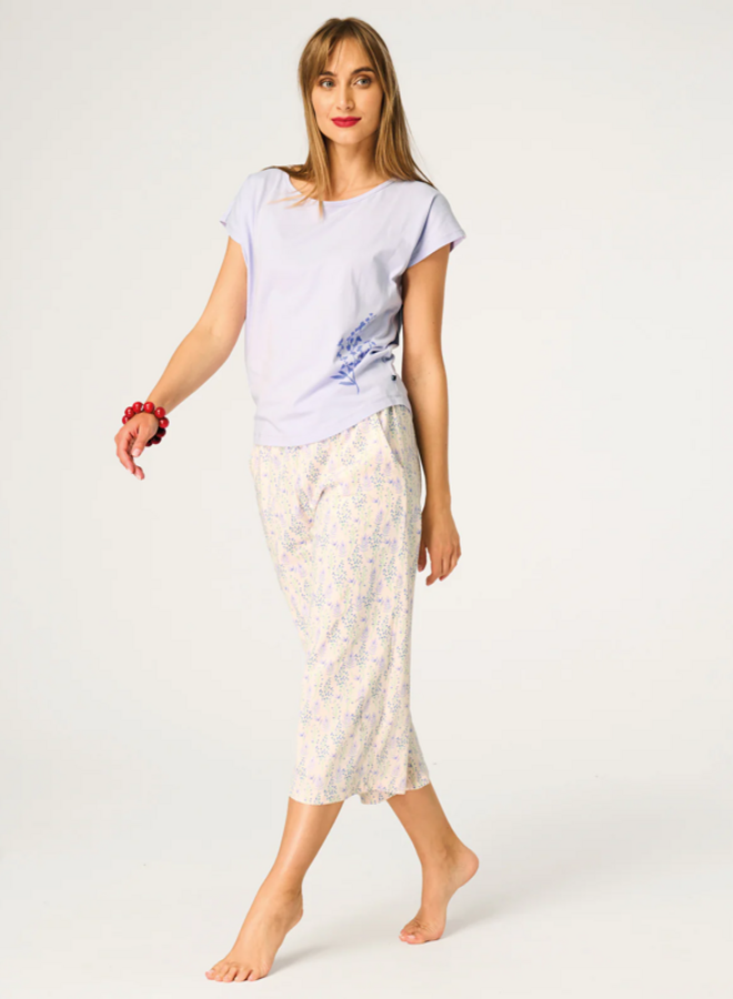 Pyjama Katoen Paars/Ecru LNS 986