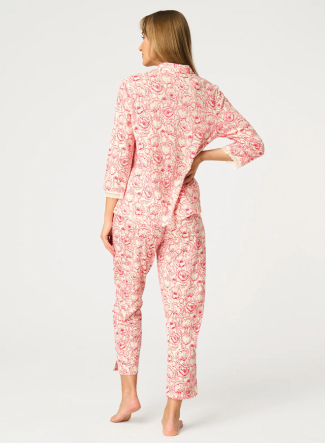 Pyjama Katoen Ecru/Rood LNS 566