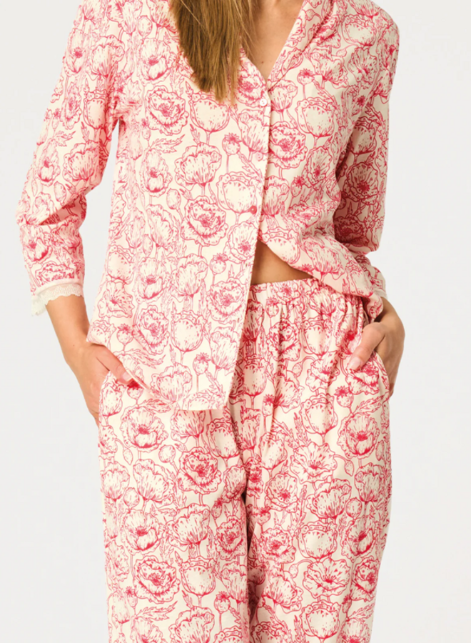 Pyjama Katoen Ecru/Rood LNS 566