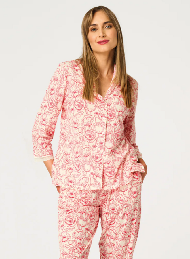 Pyjama Katoen Ecru/Rood LNS 566