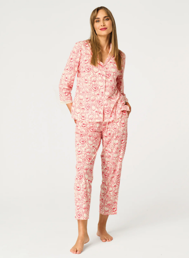 Pyjama Katoen Ecru/Rood LNS 566