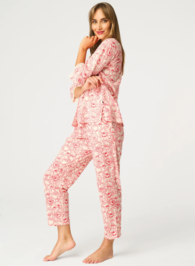 Pyjama Katoen Ecru/Rood LNS 566