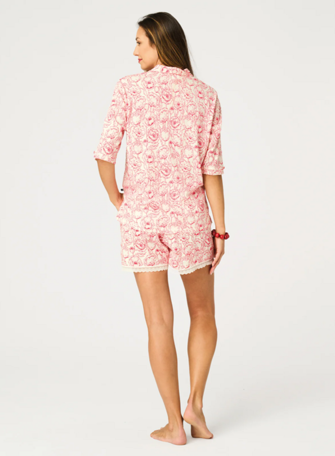 Pyjama Katoen Ecru/Rood LNS 564