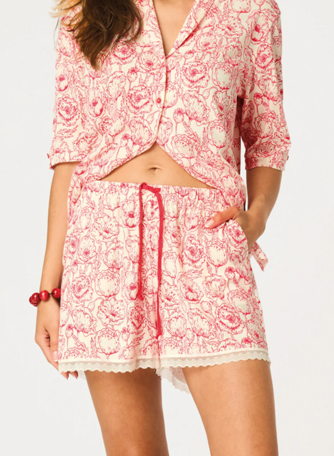 Pyjama Katoen Ecru/Rood LNS 564