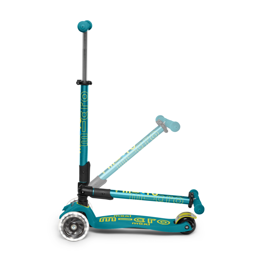 Maxi Micro scooter Deluxe foldable LED - 3-wheel children's scooter - Petrol Green