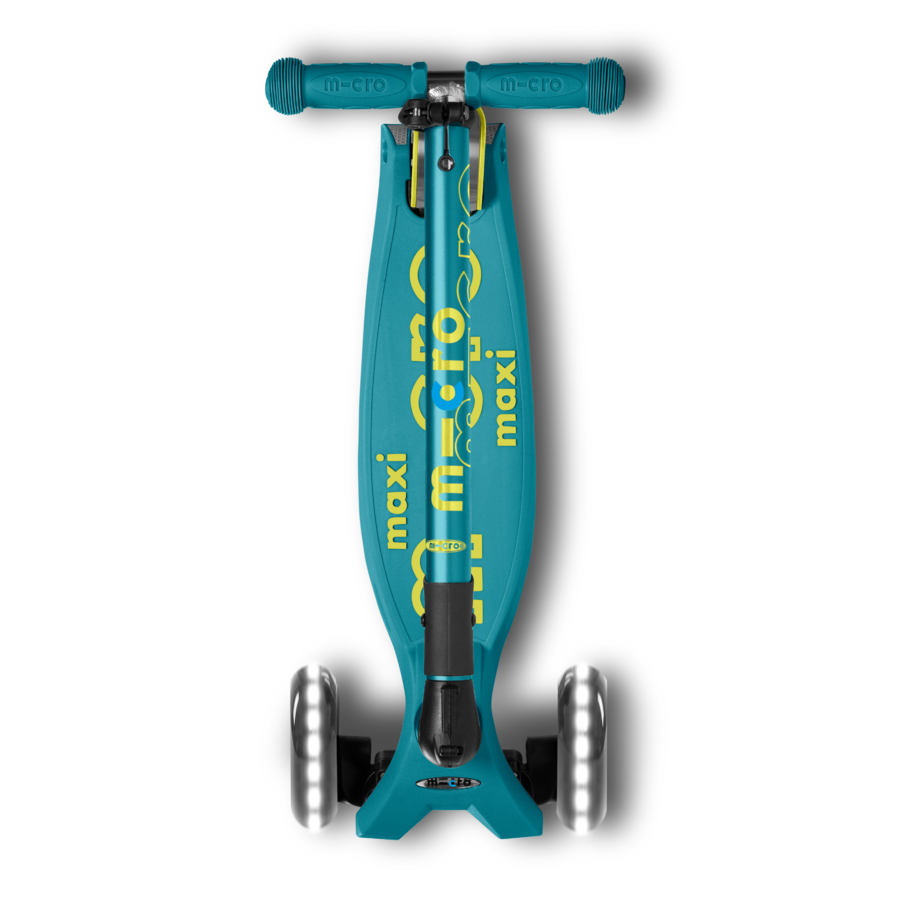 Maxi Micro scooter Deluxe foldable LED - 3-wheel children's scooter - Petrol Green