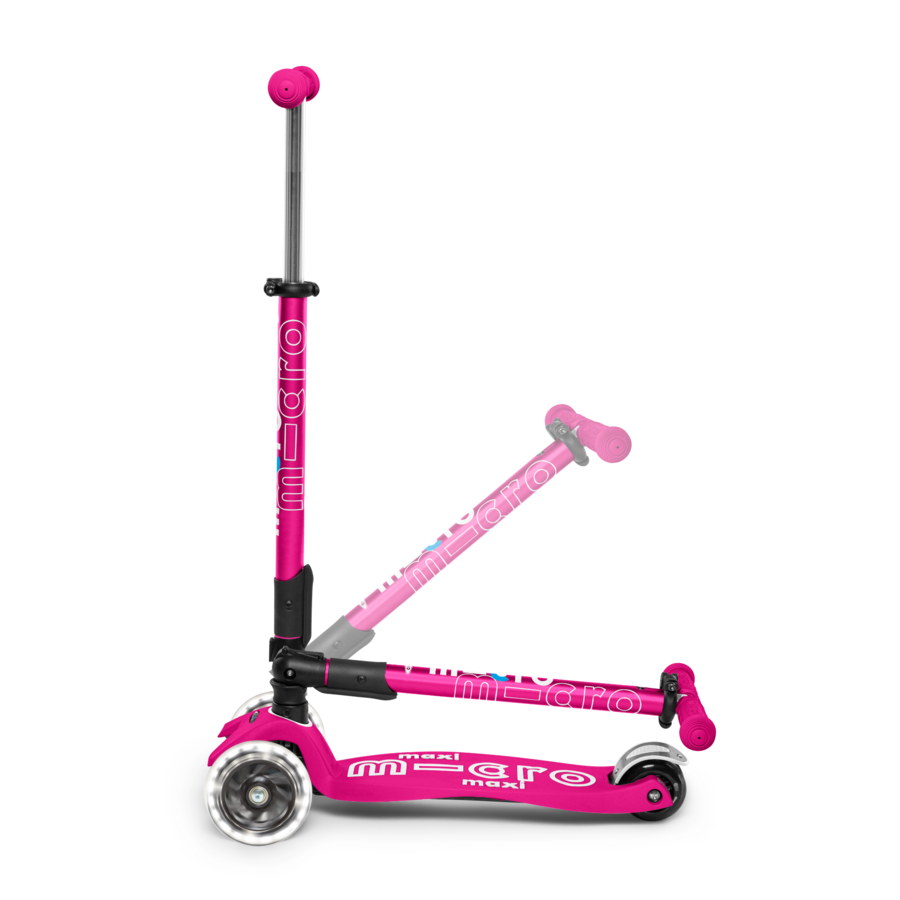 Maxi Micro scooter Deluxe foldable LED - 3-wheel children's scooter - Neon Pink