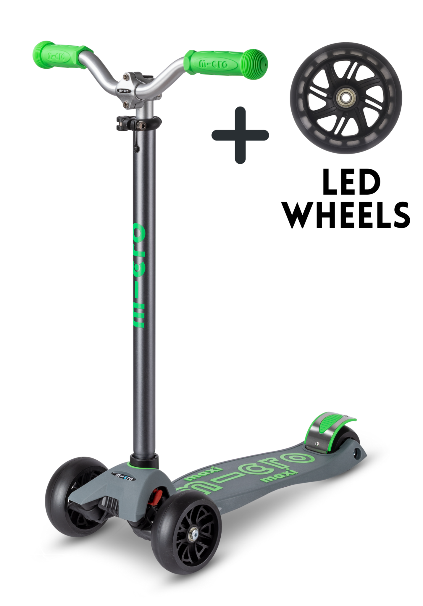 Maxi Micro scooter Deluxe Pro Grey/Green + LED wheels - combi deal