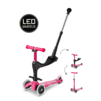 Mini Micro scooter Deluxe Push LED - 3-wheel children's scooter - 3in1 - Pink