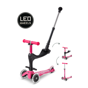 Micro Mini Micro scooter Deluxe Push LED - 3-wheel children's scooter - 3in1 - Pink