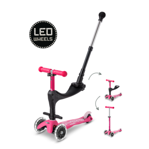 Micro Mini Micro step Deluxe Push LED - 3-wiel kinderstep - 3in1 - Roze