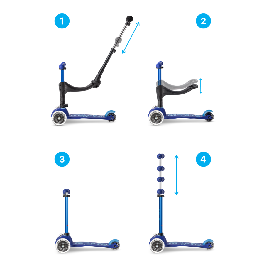 Mini Micro scooter Deluxe Push LED - 3-wheel children's scooter - 3in1 - Blue