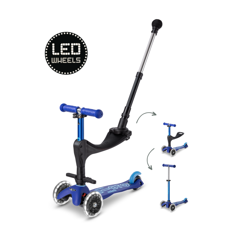 Mini Micro scooter Deluxe Push LED - 3-wheel children's scooter - 3in1 - Blue