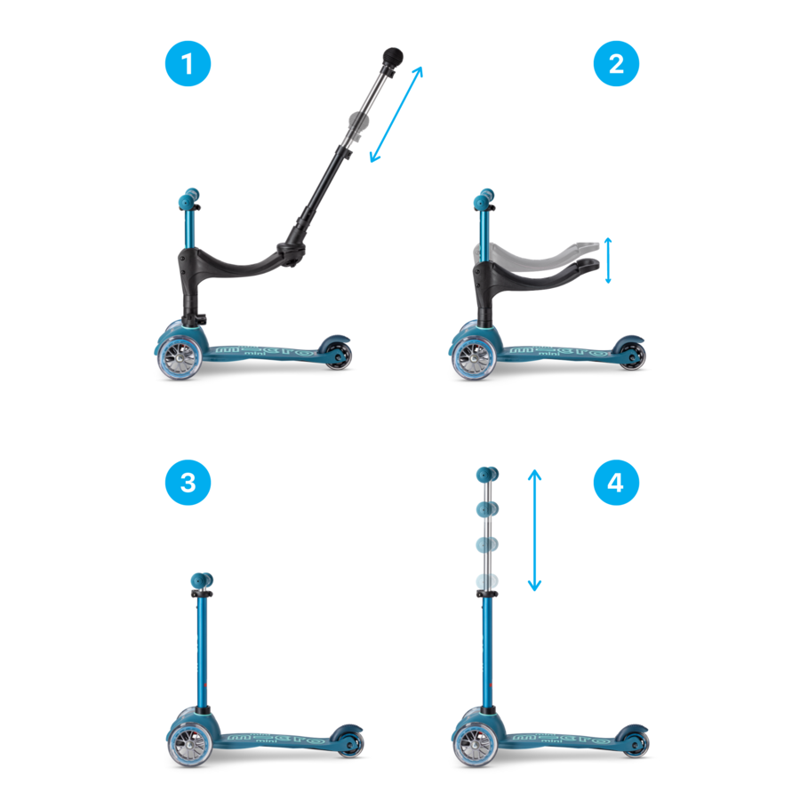 Mini Micro scooter Deluxe Push - 3-wheel children's scooter - 3in1 - Ice Blue