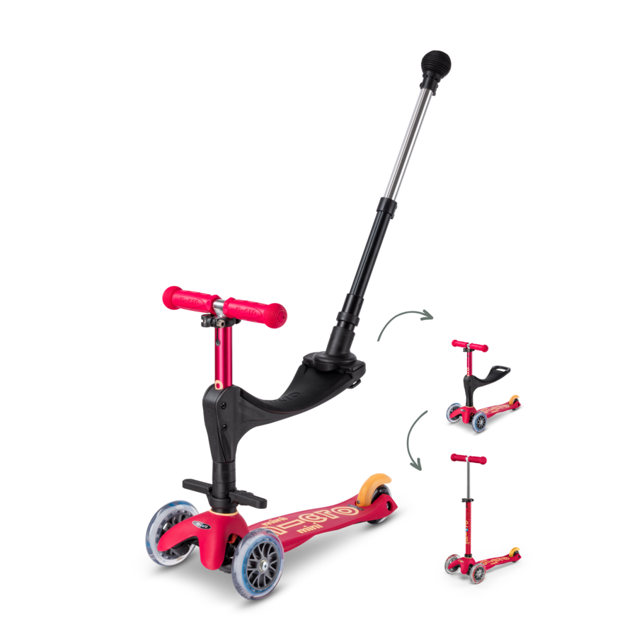 Mini Micro scooter Deluxe Push - 3-wheel children's scooter - 3in1 - Ruby Pink