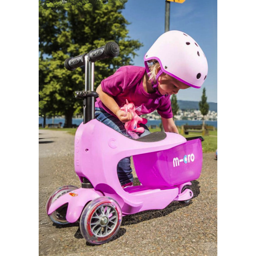 Micro Mini2go scooter Deluxe Push - 3-wheel children's scooter - removable storage box - Pink