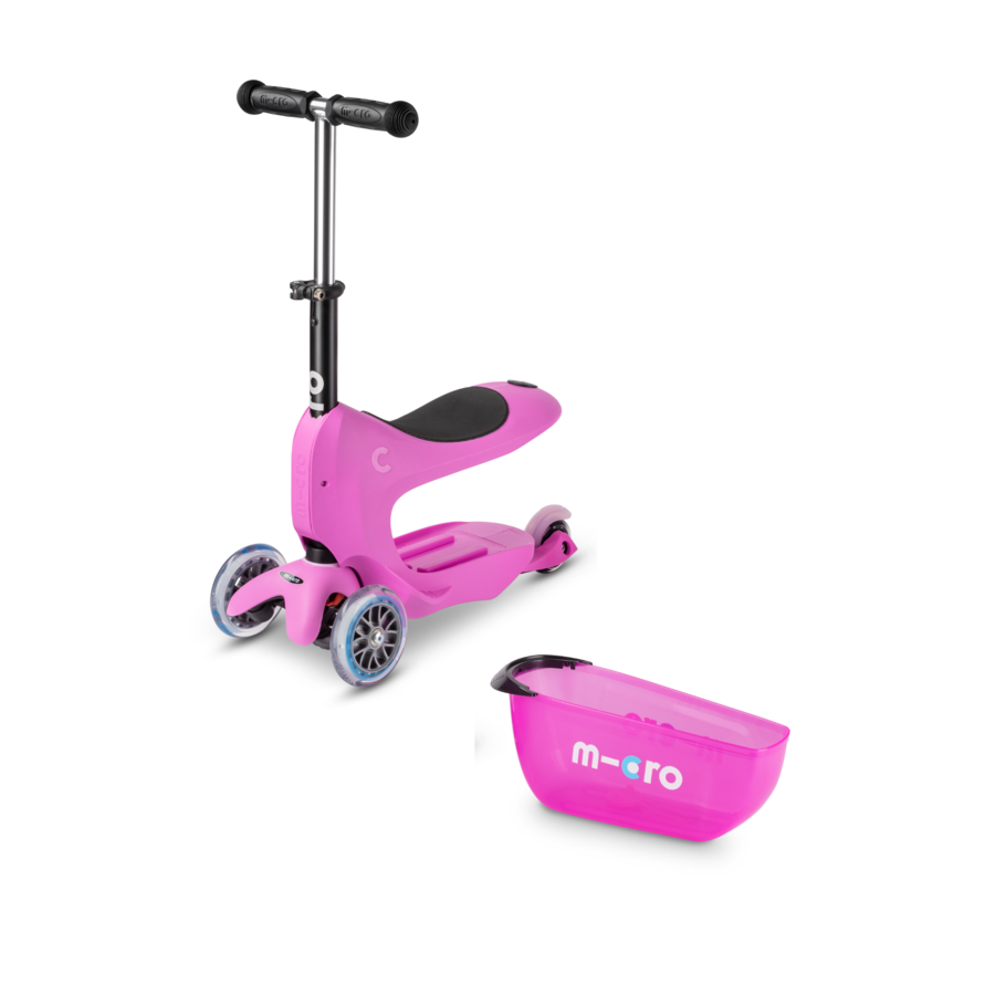 Micro Mini2go scooter Deluxe Push - 3-wheel children's scooter - removable storage box - Pink