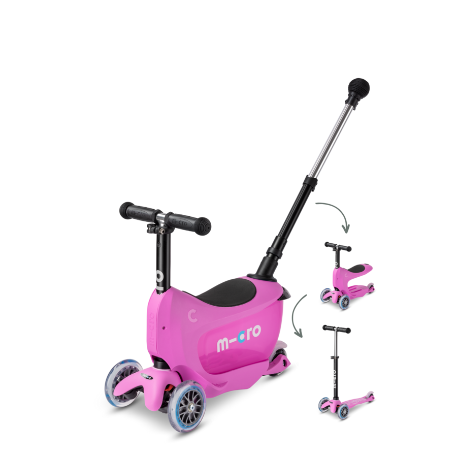 Micro Mini2go scooter Deluxe Push - 3-wheel children's scooter - removable storage box - Pink