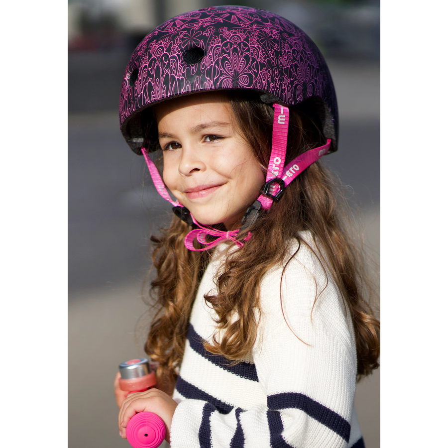 Micro PC helm Deluxe - kinderhelm - wasbare fleece voering - goede luchtcirculatie - Mandala Roze/Paars