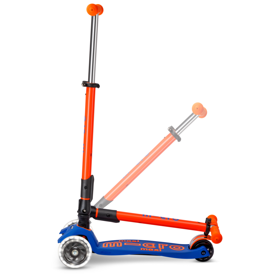 Maxi Micro step Deluxe inklapbaar LED - 3-wiel kinderstep - Blauw Oranje Neon