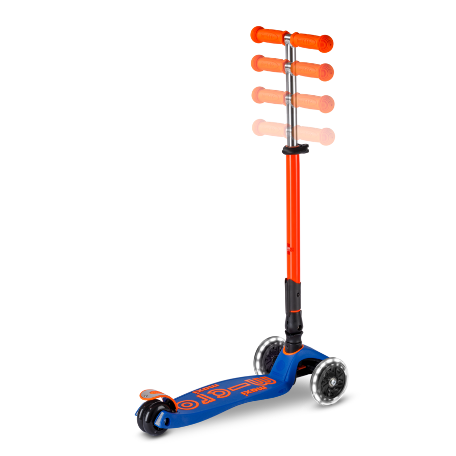 Maxi Micro scooter Deluxe foldable LED - 3-wheel children's scooter - Blue Orange Neon