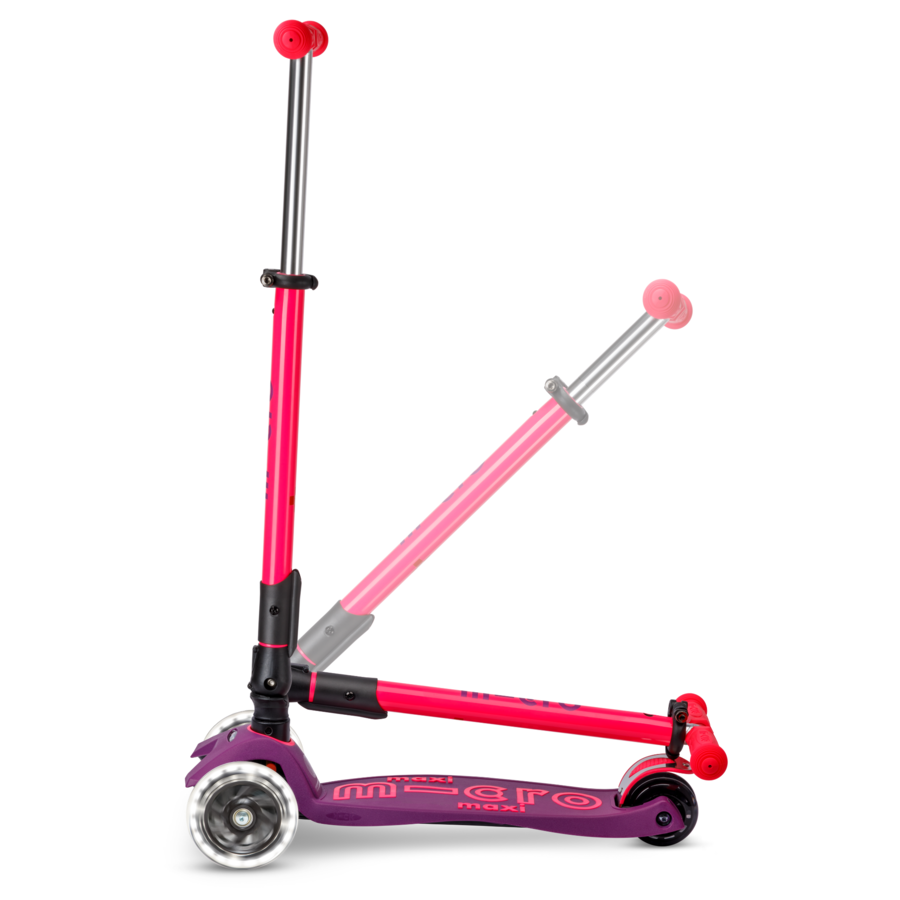 Maxi Micro step Deluxe inklapbaar LED - 3-wiel kinderstep - Paars Roze Neon