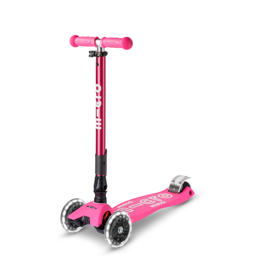 Maxi Micro scooter Deluxe foldable LED - 3-wheel children's scooter - Neon Pink