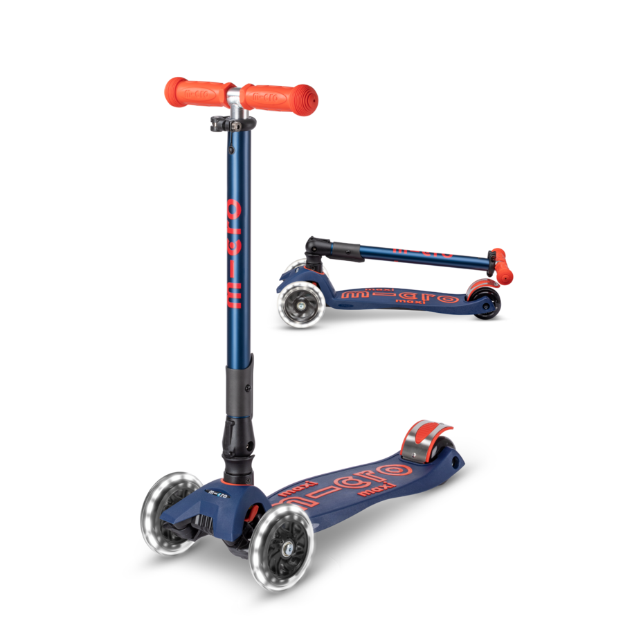 Maxi Micro step Deluxe inklapbaar LED - 3-wiel kinderstep - Marineblauw