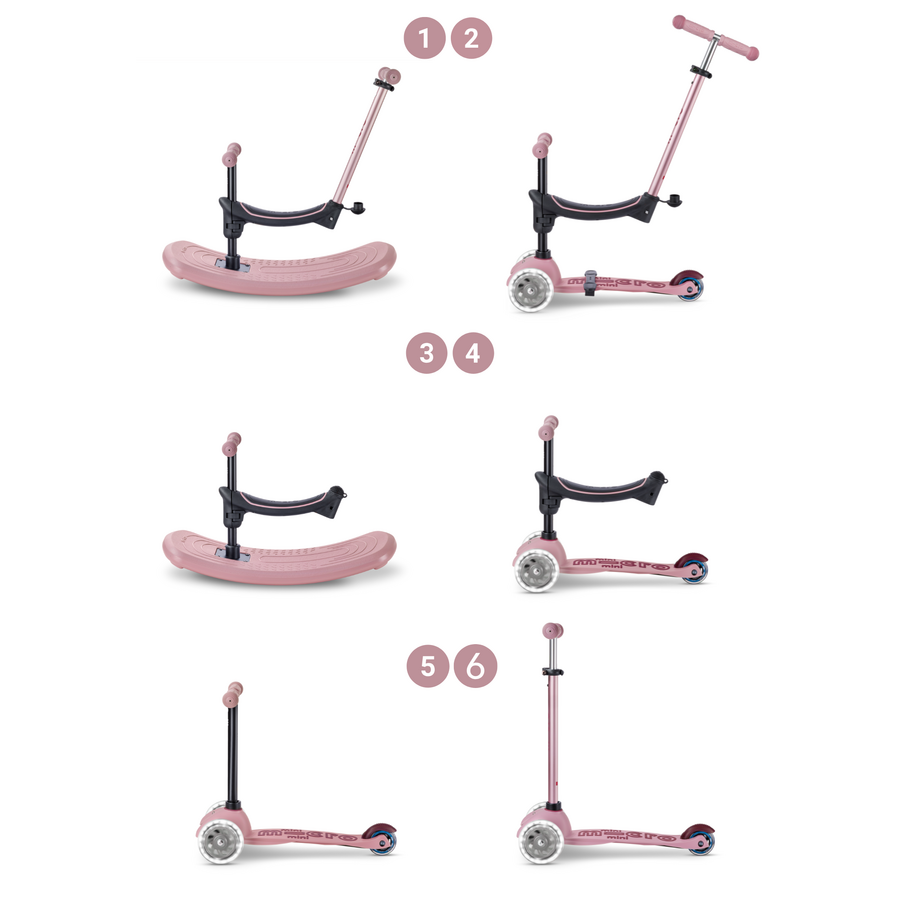 Mini Micro 6in1 Rock & Go LED Pink - multifunctional: rocker, ride-on, scooter - Pink