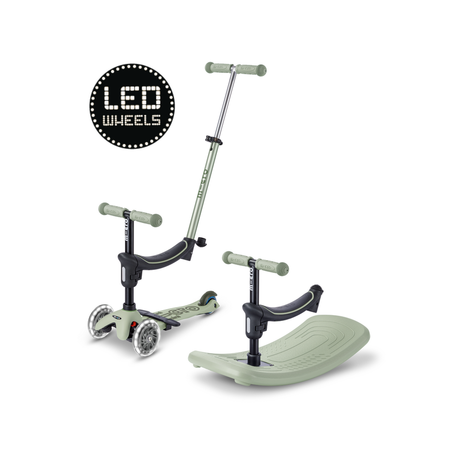 Mini Micro 6in1 step Rock & Go LED - multifunctioneel: hobbel - ride-on - step - Olijf groen