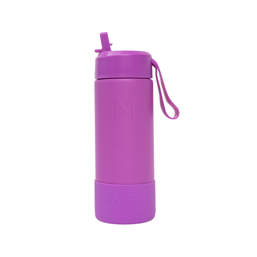 MontiiCo thermo Drinkfles Sipper - 475 ml - RVS - met draagriem, RVS rietje en bumper - Fusion range