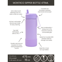 MontiiCo thermo Drinkfles Sipper - 475 ml - RVS - met draagriem, RVS rietje en bumper - Fusion range