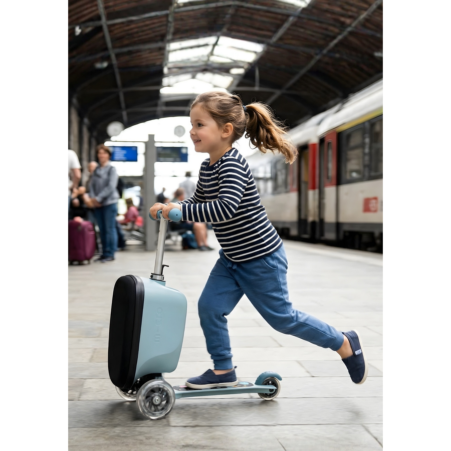 Micro Step Luggage Junior LED - Patch & Play - 3-wiel kinderstepkoffer - Limited edition - IJsblauw