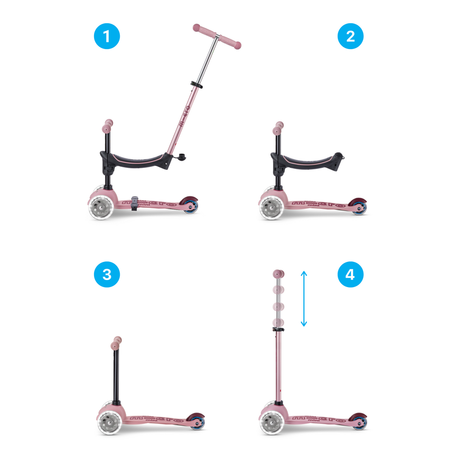 Micro Mini2Grow scooter Deluxe 2.0 LED - 3-wheel children's scooter - 4in1 - Dusty pink